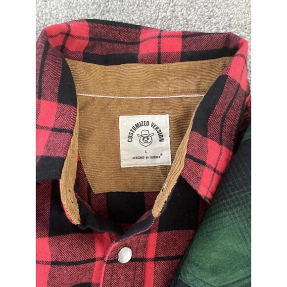 Dubinik Customized Version Men's Plaid Flannel Shirts Large Red Green Cotton - Picture 4 of 8